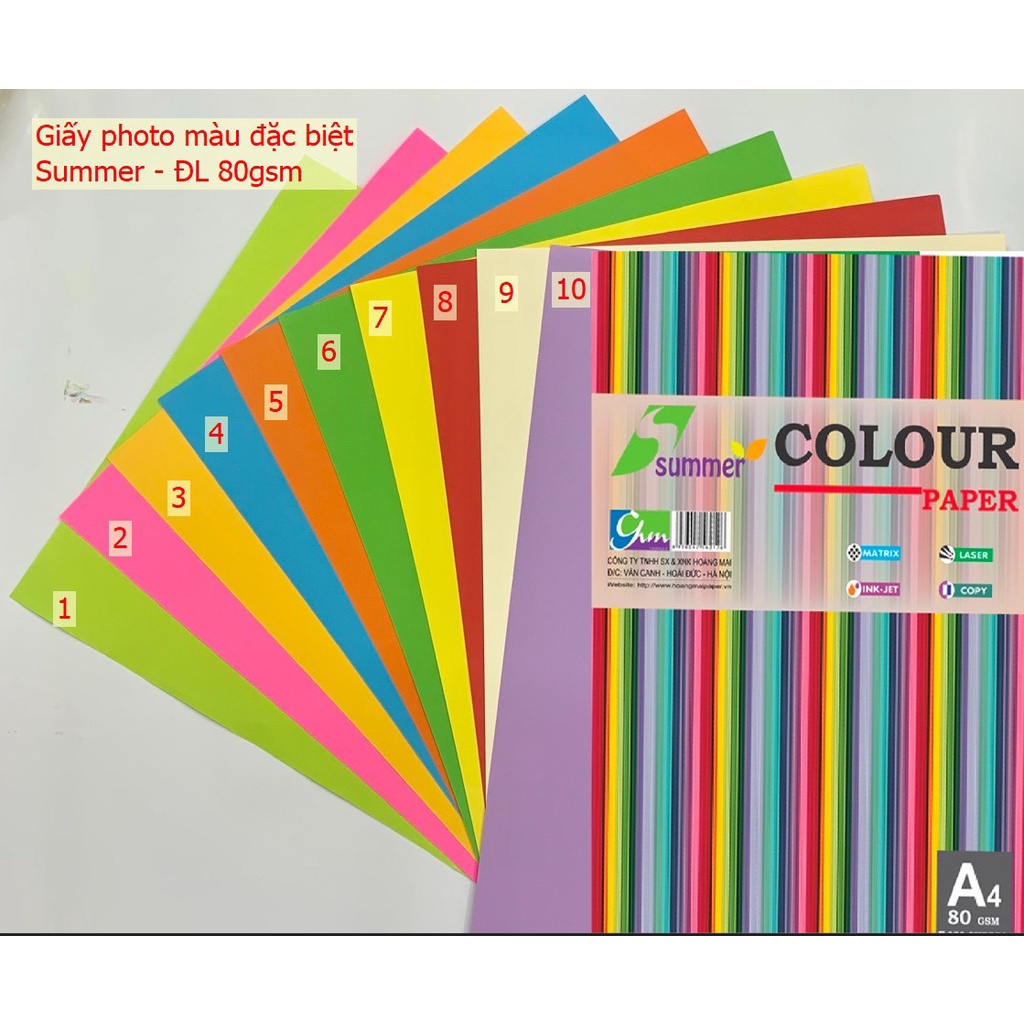 Giấy Photo màu A4 80gsm - 500 tờ