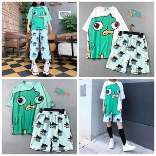 Set bộ đùi hoạt hình thú mỏ vịt UNISEX quần cartoon kèm áo thun tay lỡ siêu xinh kèm ảnh/video thật