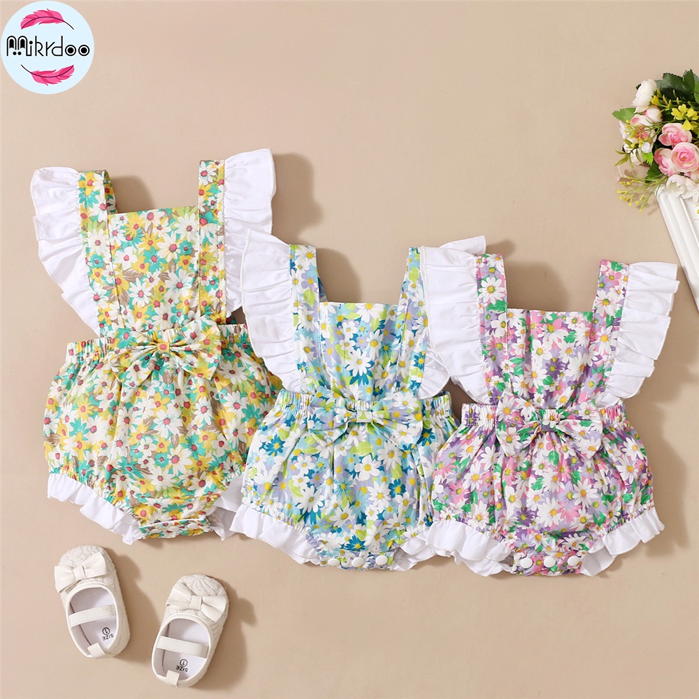 Áo liền quần MIKRDOO sát nách in hoa dễ thương cho bé gái sơ sinh