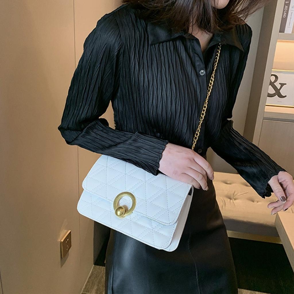 Túi Xách Nữ Đeo Chéo Dây Xích Móc Khóa Hình Tròn  HARA Túi Xách