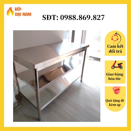 Bàn bếp inox 1m8 hàng Việt Nam, bàn sơ chế chắc chắn, không han rỉ bảo hành 12 tháng