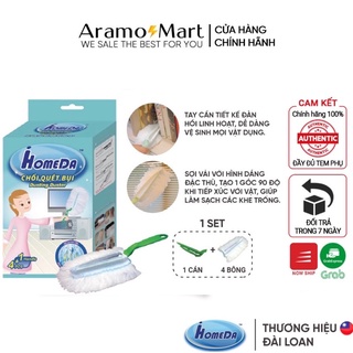 [FREESHIP] Chổi Quét Bụi, Chổi Lông Gà Quét Bụi tĩnh điện sợi siêu mịn iHomeda (1Cán + 4Bông lau) ＊AramoMart＊
