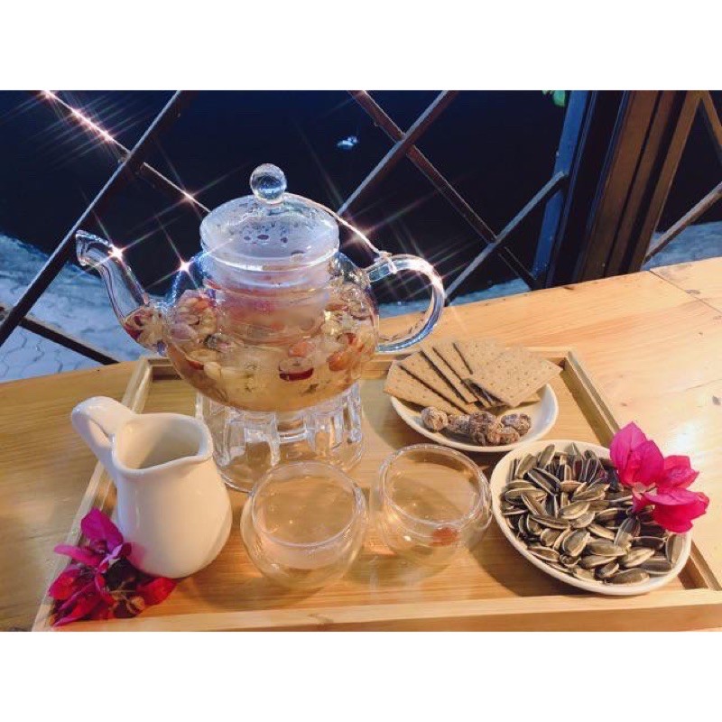 Bình trà thủy tinh có lõi lọc tặng bộ chén trà đế đun ấmtr thủy tinh chịu nhiệt ấm pha chè sen trà hoa detox đun được