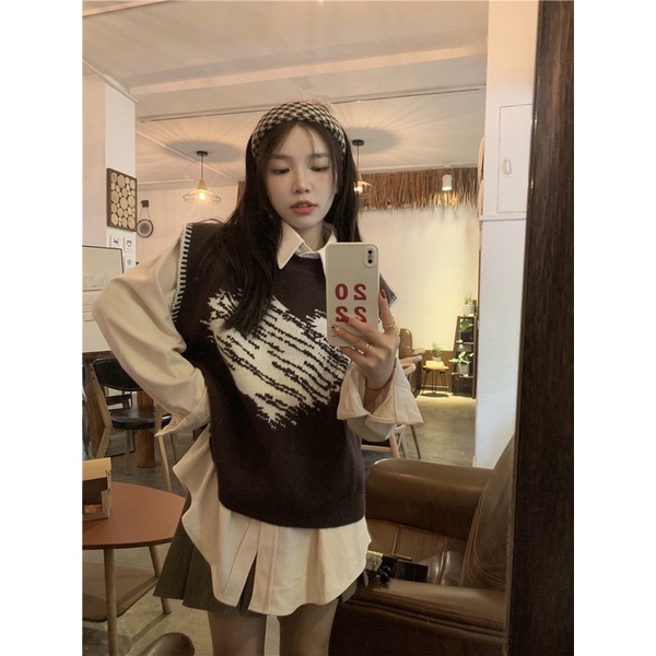 Áo len nữ gile, áo vest không tay hình trái tym trẻ trung