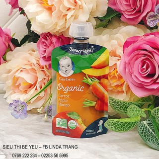 Hoa quả nghiền Organic Gerber carot, xoài, táo 99g