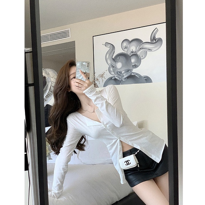 HUANG YOYO Áo Sơ Mi Tay Dài Ôm Eo Chống Nắng Thời Trang Hàn Quốc Cho Nữ