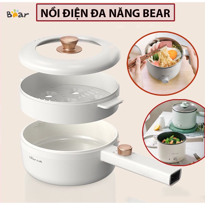Nồi điện đa năng BEAR hầm cháo, nấu mỳ, chiên rán - Nồi lẩu điện mini đa năng - Công suất 600W - BẢO HÀNH CHÍNH HÃNG