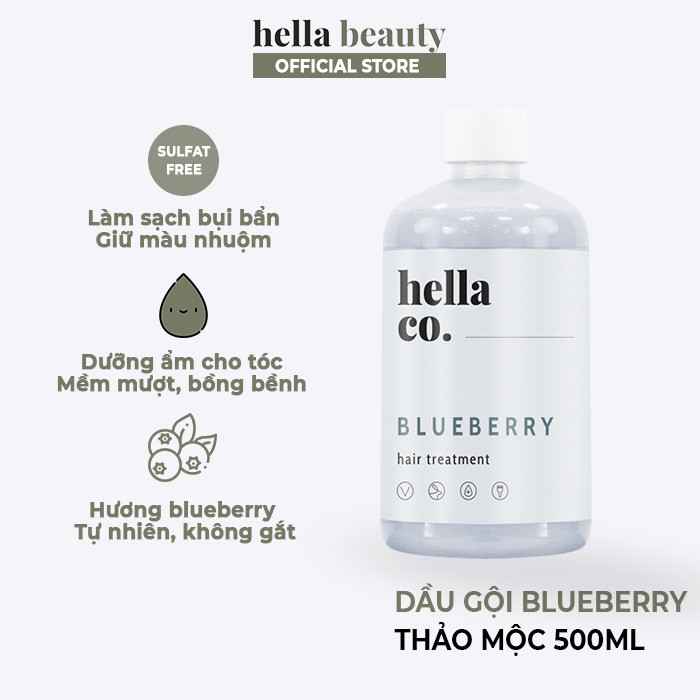 Dầu Gội Giảm Rụng Blueberry 500g Hella Beauty Cho Da Dầu, Giảm Bết Phục Hồi Hư Tổn, Dưỡng Tóc Mềm Mượt