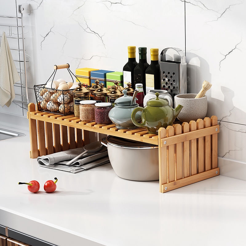 Kệ Gỗ 2 Tầng Đựng Gia Vị Tiện Lợi Cho Nhà Bếp