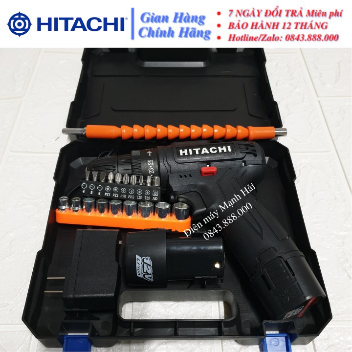 [CHÍNH HÃNG] Máy khoan pin HITACHI 12V, Bắn Vít, Vặn vít - Khoan cầm tay 2 cấp tốc độ, 100% đồng, Siêu bền, Có Đèn