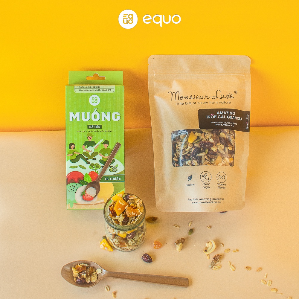 COMBO Tropical Granola Ngũ cốc nhiệt đới Monsieur Luxe và Hộp muỗng bã mía EQUO hộp 15 chiếc