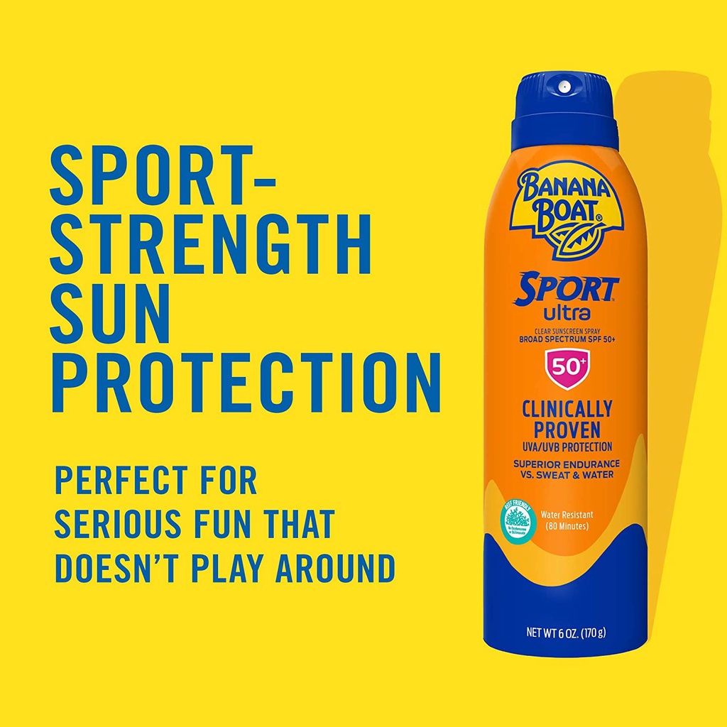 Bình xịt chống nắng thể thao kháng nước Banana Boat Sport Ultra Sunscreen Spray SPF 50 170g/269g (Mỹ)