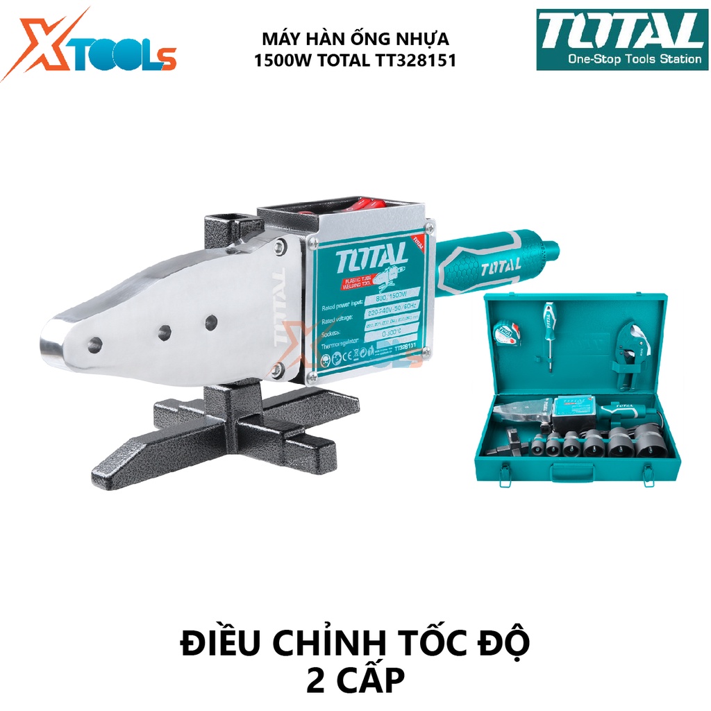 Máy hàn ống nhựa TOTAL TT328151 máy hàn nhiệt ống 800/1500W, 220-240V~50/60Hz, Điều chỉnh nhiệt 0-300°C, 2 cấp gia nhiệt