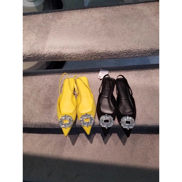 GIÀY MULE ZARA GÓT THẤP MÀU VÀNG ĐÍNH ĐÁ LẤP LÁNH