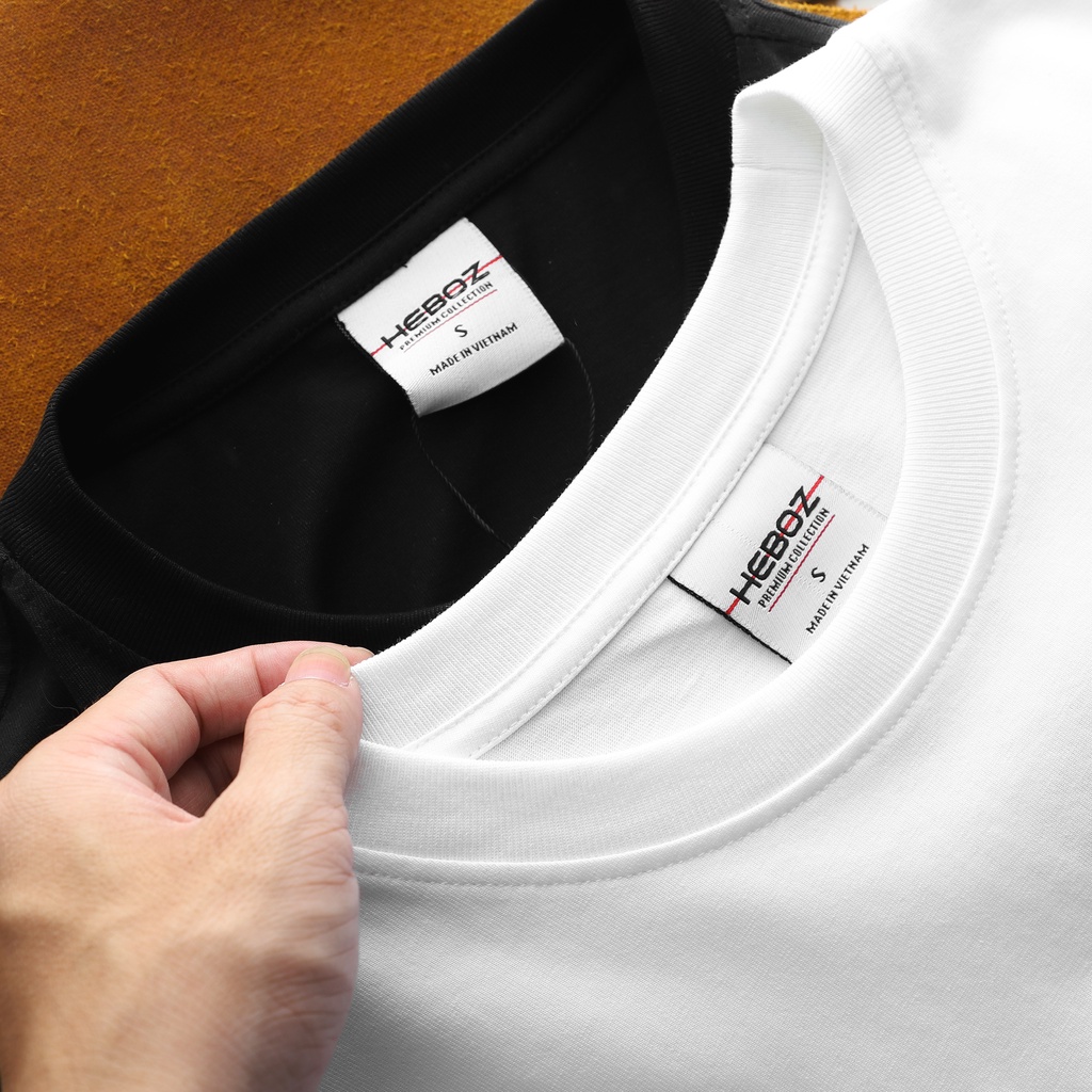 Áo thun nam cổ tròn HEBOZ color block vải cotton 2 chiều, co giãn nhẹ in họa tiết nổi cao cấp BLACK - 00001175