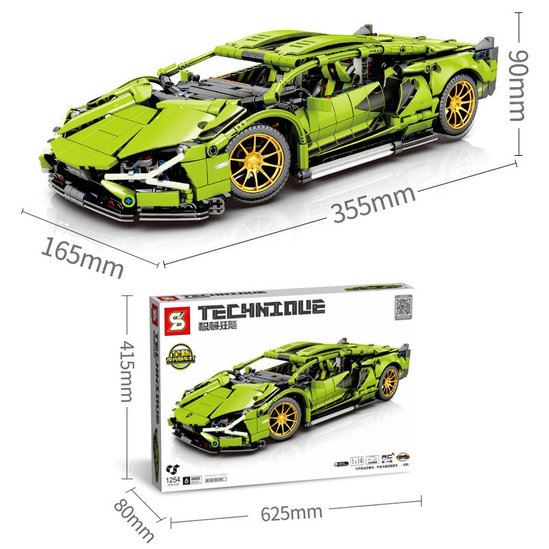 Đồ Chơi Lắp Ráp Kiểu LEGO Mô Hình Siêu Xe Lamborghini Aventador Sían FKP Green Sy8600 Với 1254 Chi Tiết