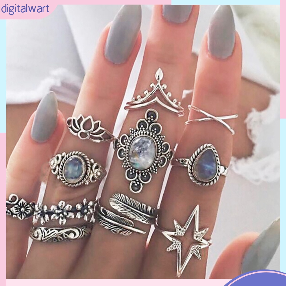 Set 11 nhẫn đeo ngón tay thiết kế khác nhau phong cách vintage thời trang dành cho nữ