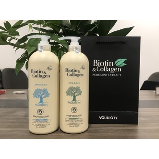 Cặp Dầu Gội Xả BIOTIN COLLAGEN 1000ml dưỡng tóc mềm mại - giảm rụng tóc - phục hồi tóc khô xơ