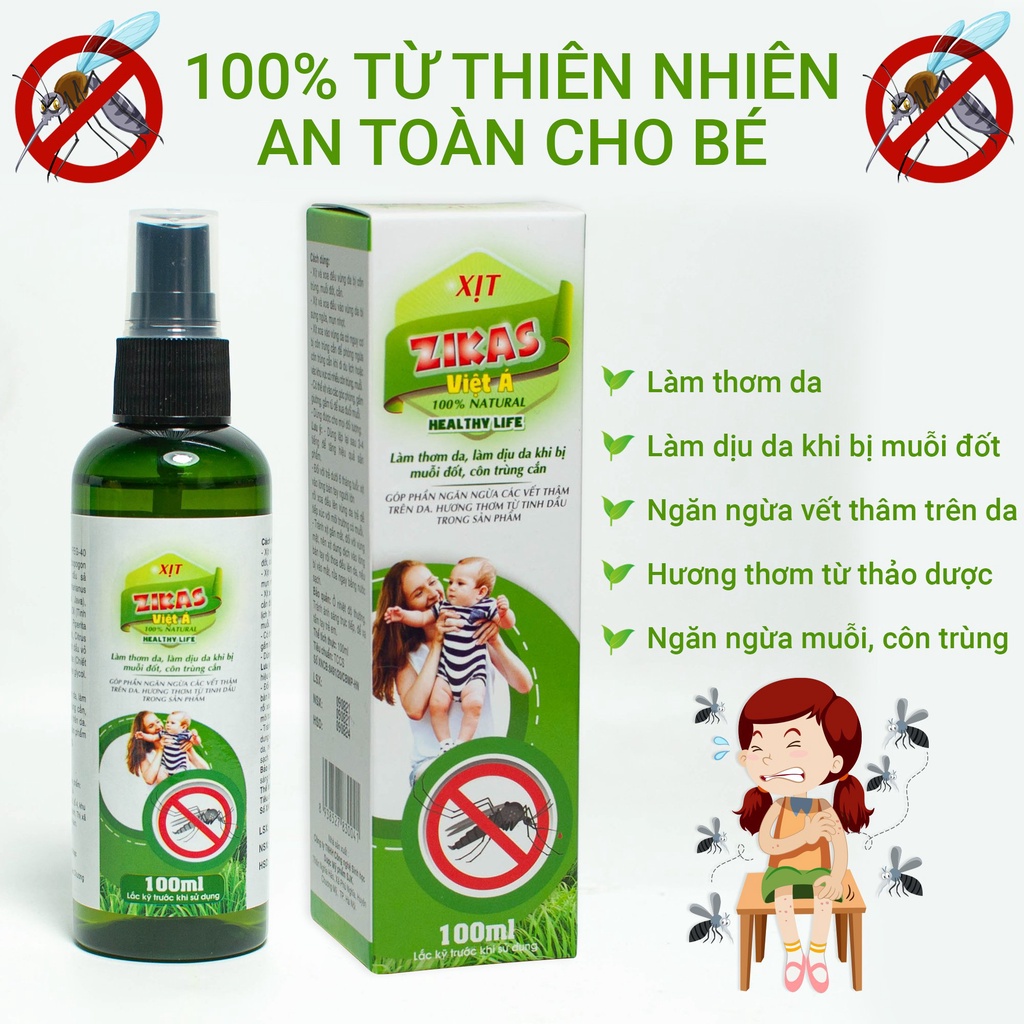 Xịt đuổi muỗi zikas 100% natural chai 100ml