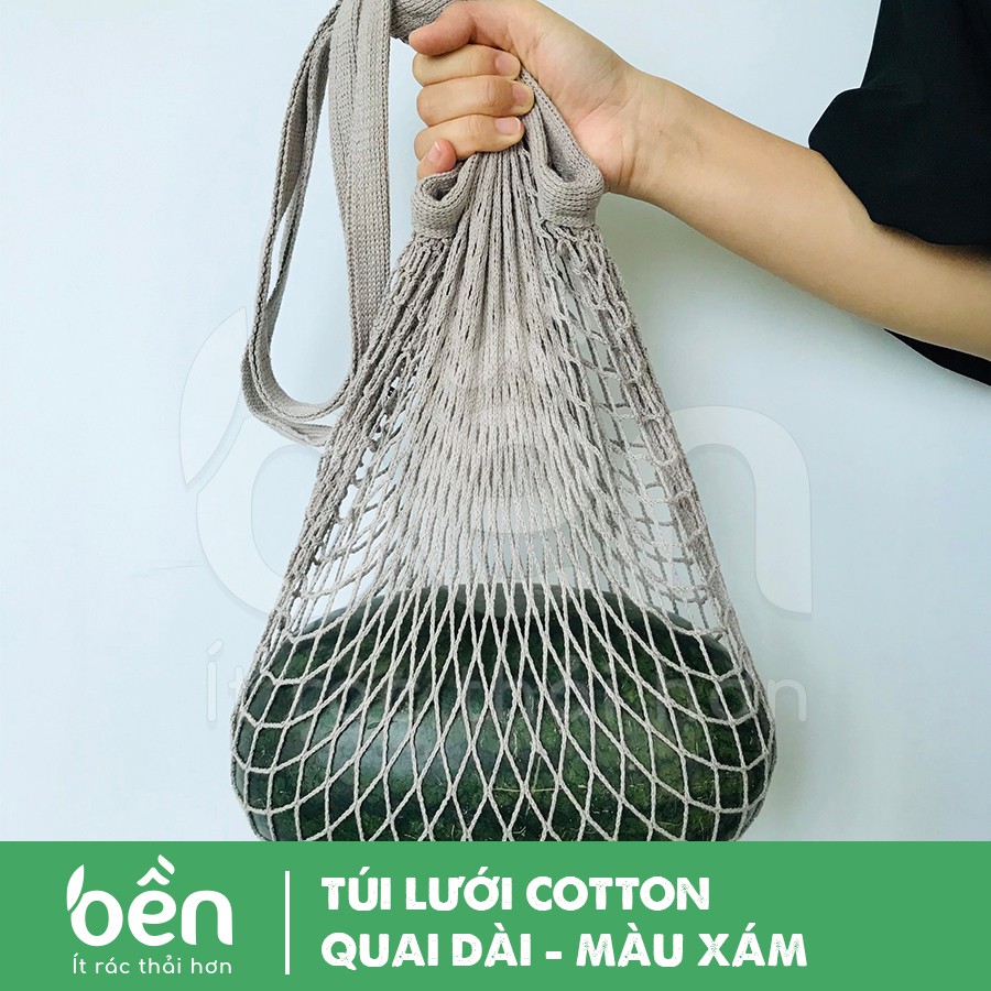 Túi Lưới Cotton có quai dài phong cách vintage đi chợ đi biển thân thiện môi trường