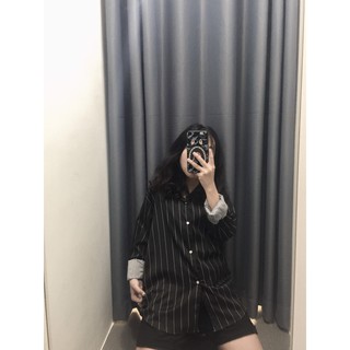 Sơ mi lụa tay dài sọc dọc