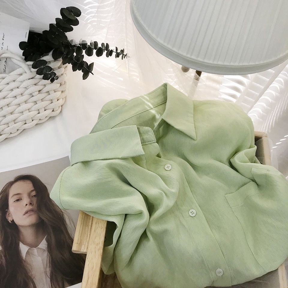 Áo Sơ Mi Chống Nắng Vải Tencel Tự Nhiên Tay Dài Dáng Rộng Màu Sắc Đơn Giản Cao Cấp
