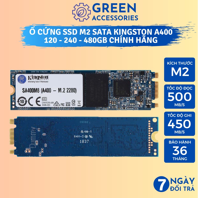 Ổ Cứng SSD M2 SATA Kingston 120GB A400 Kích thước mỏng, tốc độ chuẩn 500MB/s - BH Chính Hãng 3 Năm