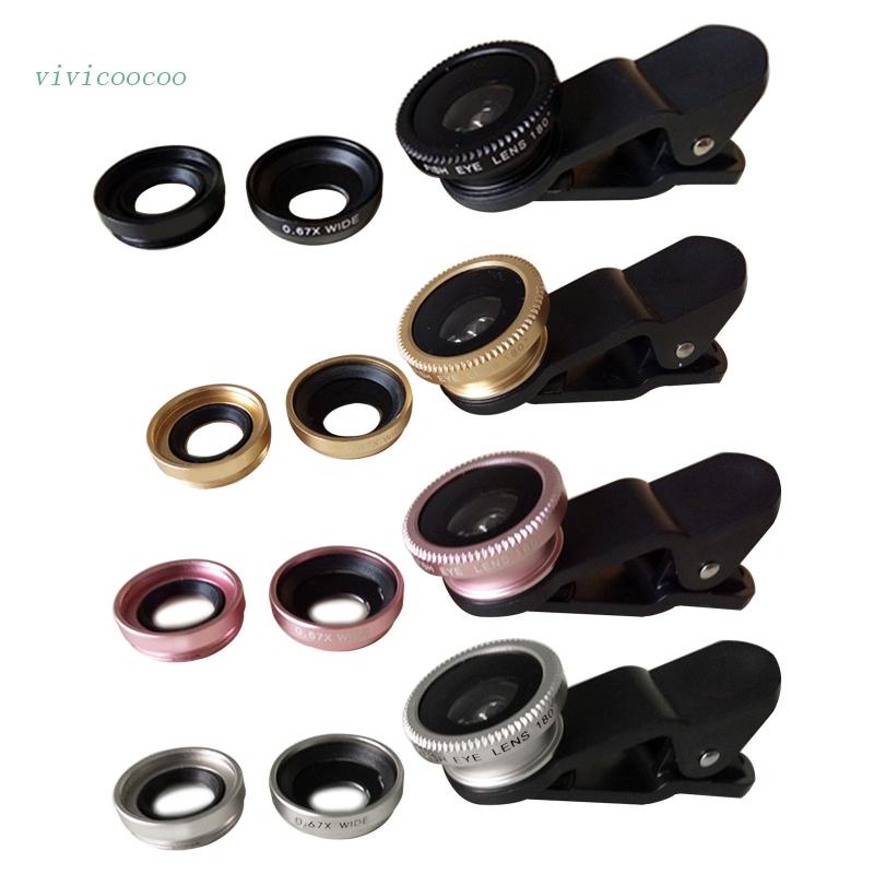 Bộ Lens Mắt Cá 3 Trong 1 Siêu Góc Rộng Độ Chính Xác Cao Chuyên Dụng Cho Điện Thoại