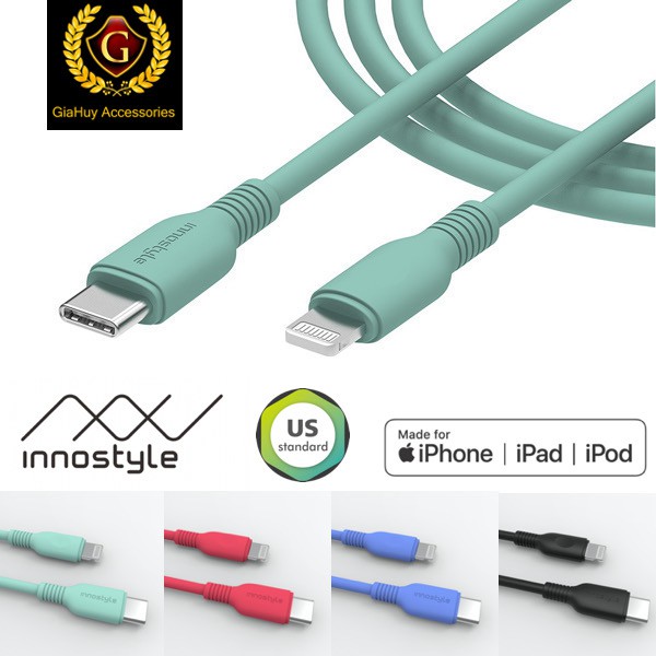 Cáp sạc nhanh iPhone 12 Series, iPad Pro 2017, AirPods PRO USB-C ra LIGHTNING INNOSTYLE JAZZY PD 60W chuẩn MFi dài 1.2m