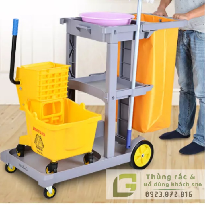 Xe dọn vệ sinh túi vải, xe dọn vệ sinh nhựa