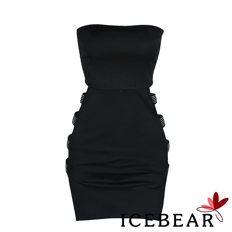 Đầm Bút Chì Ngắn Dáng Ôm Màu Trơn Đính Đá Gợi Cảm Cho Nữ