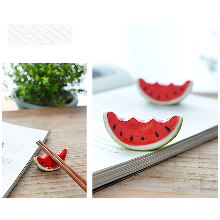 Gác đũa bằng gốm sứ hình miếng dưa hấu, phụ kiện bàn ăn dễ thương - HUNONA