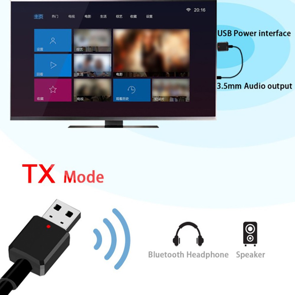 IN STOCK USB Bluetooth 5.0 Dongle Adapter Cable 2 in 1 Wireless Music Audio Receiver Transmitter for Car PC Computer TV Speaker Headphones