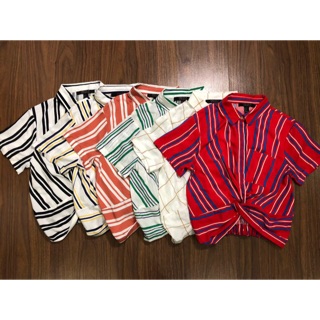 Áo sơmi sọc xoắn eo F21