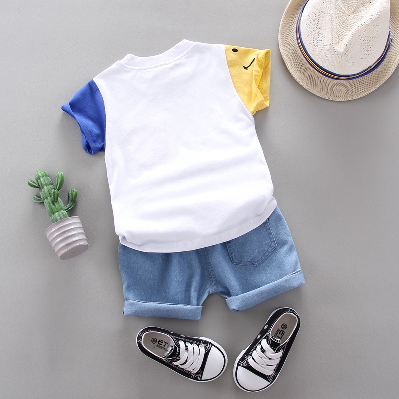 Bộ áo thun cotton tay ngắn + quần short denim dành cho bé trai gái 0-5 tuổi