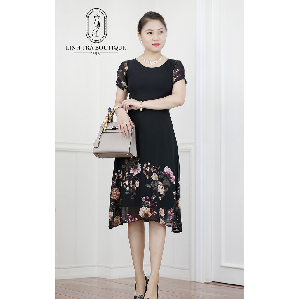 Đầm trung niên cao cấp [LINH TRÀ] đầm voan dáng xoè hoạ tiết hoa trẻ trung cực xinh - mã TM 134 | BigBuy360 - bigbuy360.vn