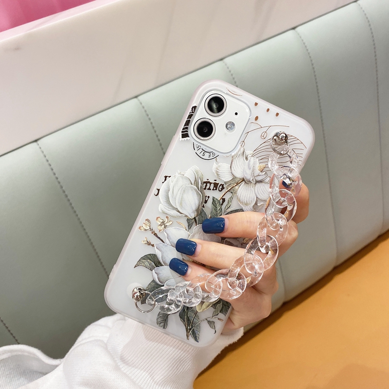 Crystal Bracelet Chain Back Cover Samsung Galaxy S20FE S20 Ultra Note 20 S20+ Flower Phone Case With Strap Soft Case