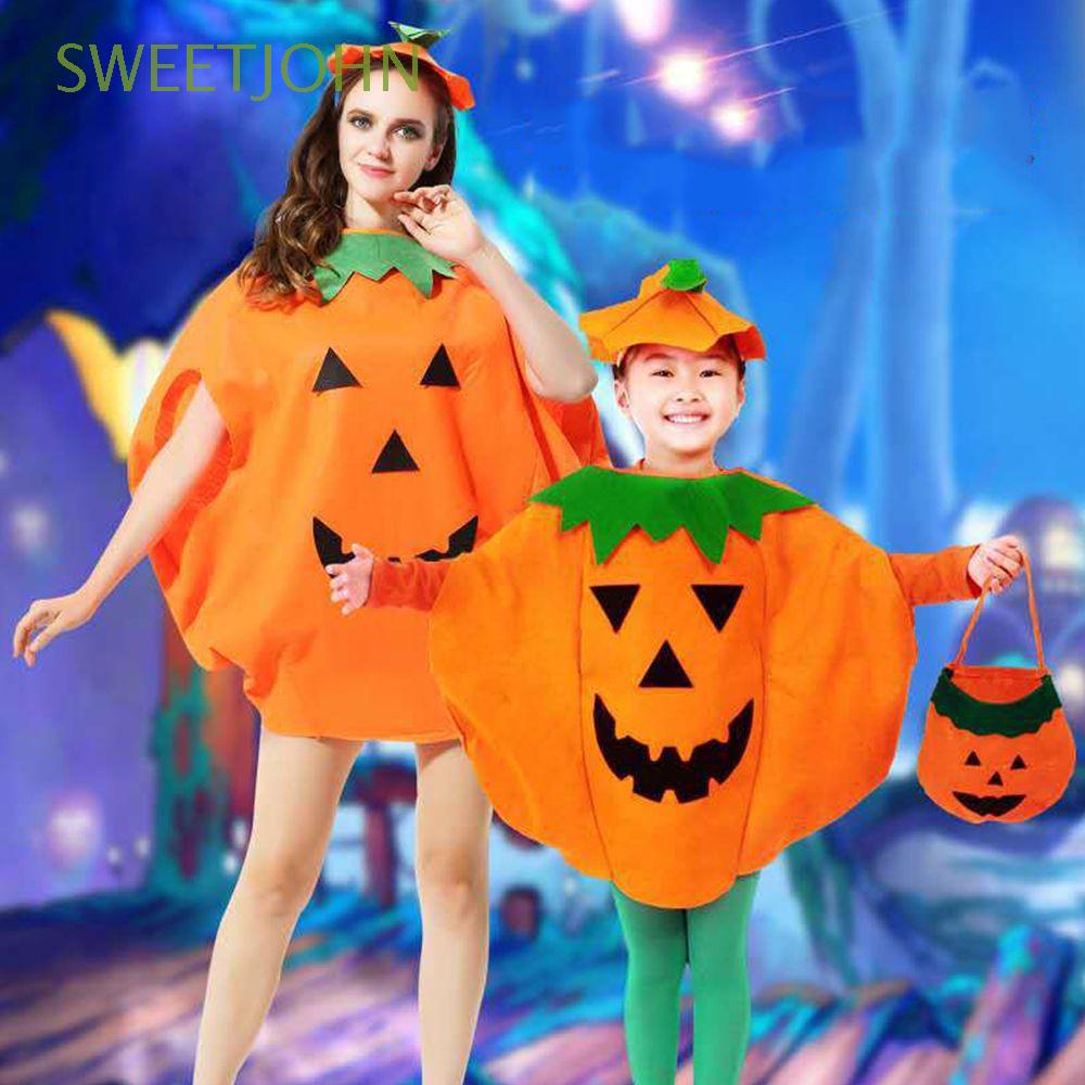 Bộ Trang Phục Hóa Trang Halloween Hình Bí Ngô Kèm Nón Và Túi Đựng Cho Bé