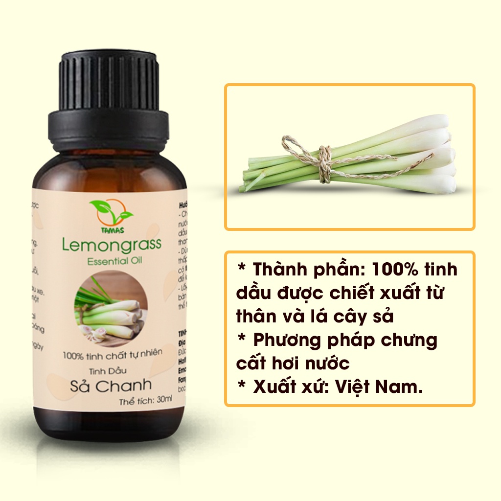 Tinh dầu Sả Chanh nguyên chất TAMAS, Tinh dầu thơm phòng, treo xe ôtô dùng cho đèn xông, máy khuếch tán tinh dầu.