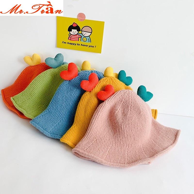 Mũ len trái tim ấm áp cho bé trai bé gái đội mùa đông hình 2 Trái tim