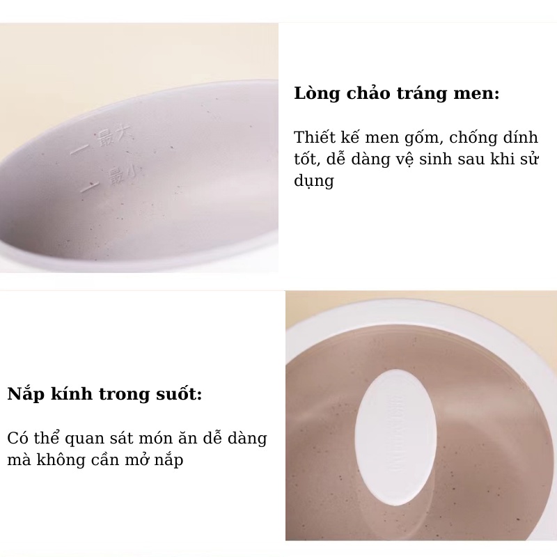 Nồi Lẩu Điện Mini Đa Chức Năng Hầm Hấp Nấu Lẩu Chiên Rán Chống Dính dung tích 1.6 lít chống dính hiệu quả-bảo hàng 1 năm