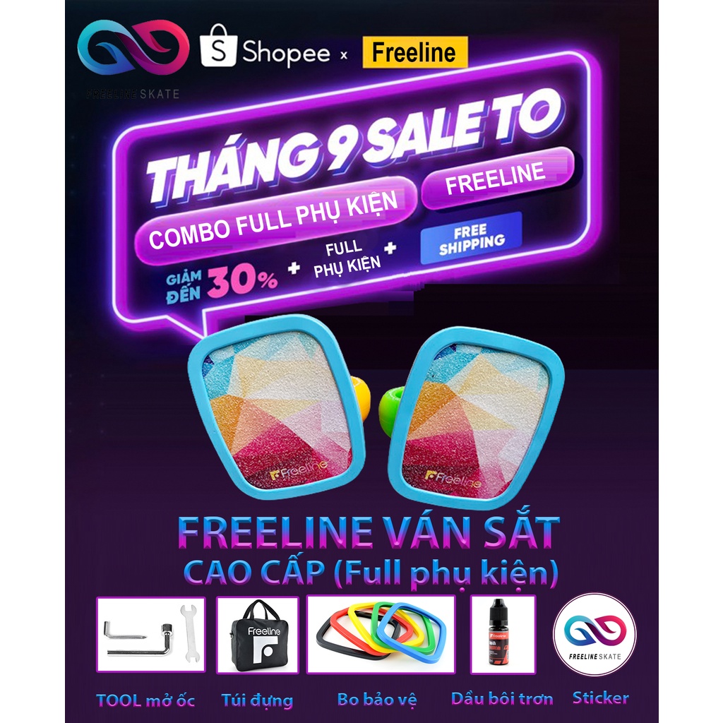 VÁN TRƯỢT FREELINE SKATE SẮT BO XANH DƯƠNG  BO TỰ CHỌN