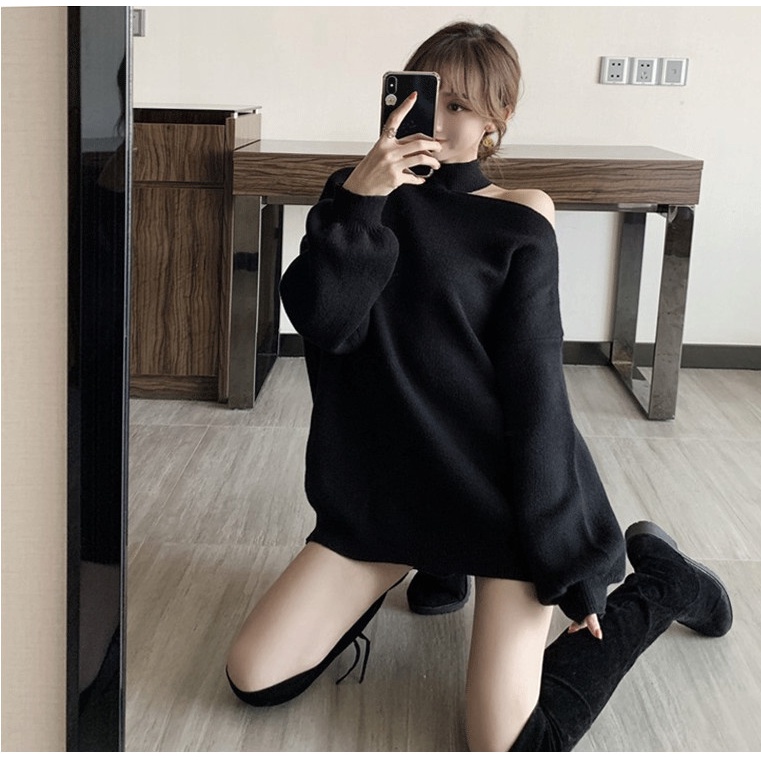 Áo Nỉ Nữ Hàn Quốc Dáng Cut Out Khoét Vai Dài Tay 2 Màu Cực Xinh