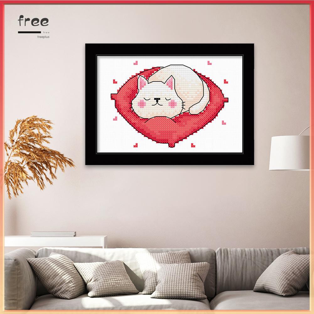 Tranh thêu chữ thập 11ct tự làm 25x20cm hình chó mèo