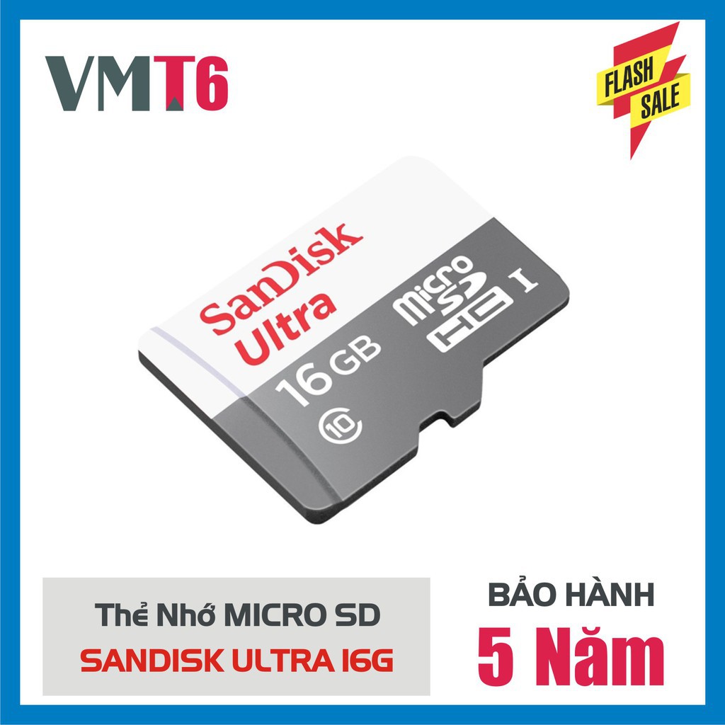 Thẻ Nhớ 16GB MicroSDHC SanDisk Upto 80MB/S - Cam kết hàng chất lượng - Bảo hành 5 năm !