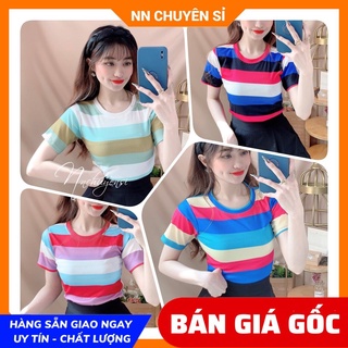 Áo kiểu ôm body chất thun gân mềm co giãn lên phom siêu ôm dáng sọc phối màu dễ thương AK1258