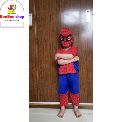 (SNN13)&quot;TẶNG&quot; mặt nạ, Quần áo siêu nhân Người Nhện Spider-Man tay ngắn cho bé từ 1 tuổi đến 6 tuổii