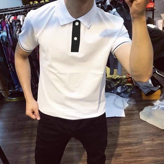 Áo thun nam polo trắng trụ đen