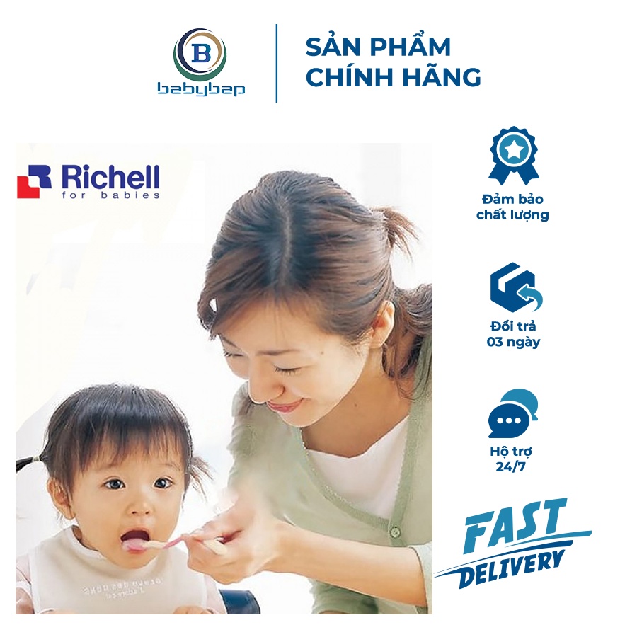 Bộ Muỗng Mềm Richell Cán Muỗng Dài, Chống Trơn, Hơi Cong Giúp Bé Dễ Cầm Nắm