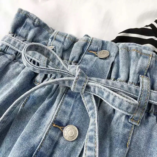 (Order) có bigsize Quần jeans dài cạp chun phối dây buộc nơ